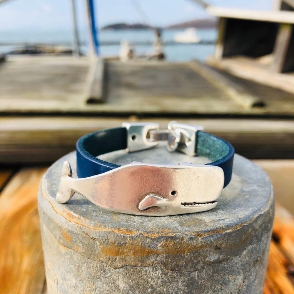 Nautical Bracelet - Whale Bracelet- Navy Blue Leather